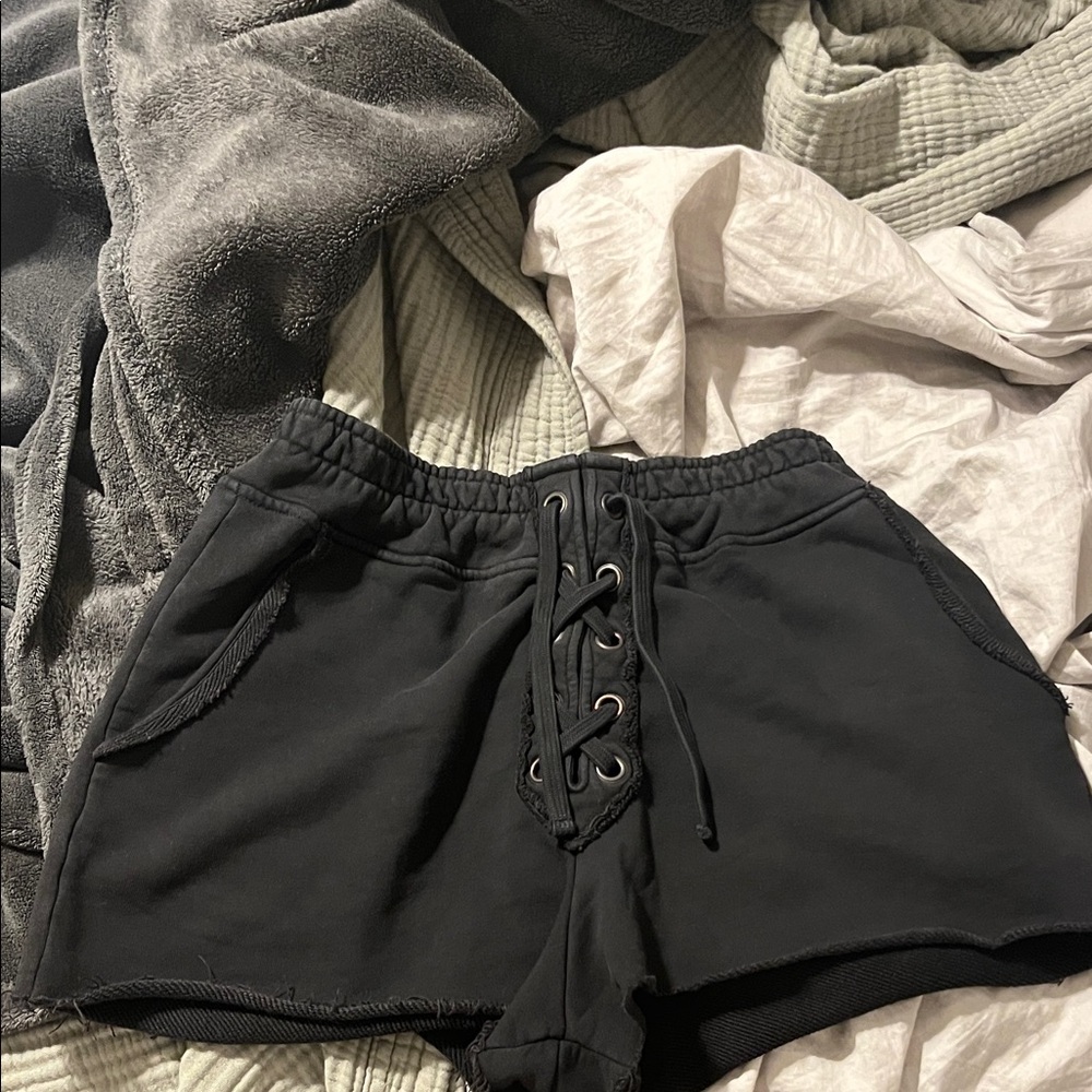 Women's Black Lace-Up Athletic Shorts